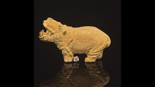 gold animal pin brooch jewelry Hippopotamus