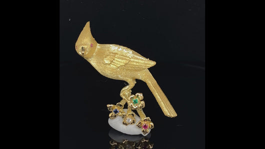 Gold Animal Pin Cardinal bird brooch