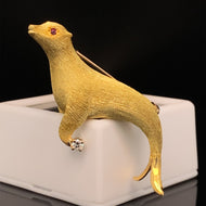 gold animal pin brooch jewelry fish seal  Edit alt text