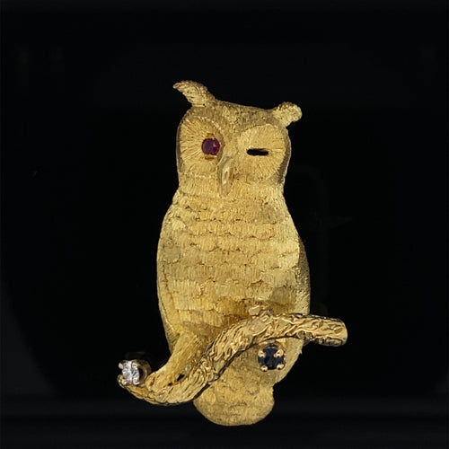 animal pin brooch gold owl winking