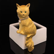 Gold animal pin brooch Angora cat