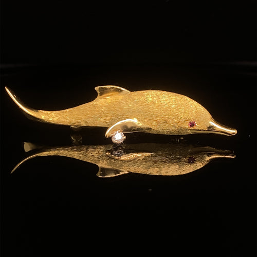 gold animal pin brooch jewelry fish porpoise