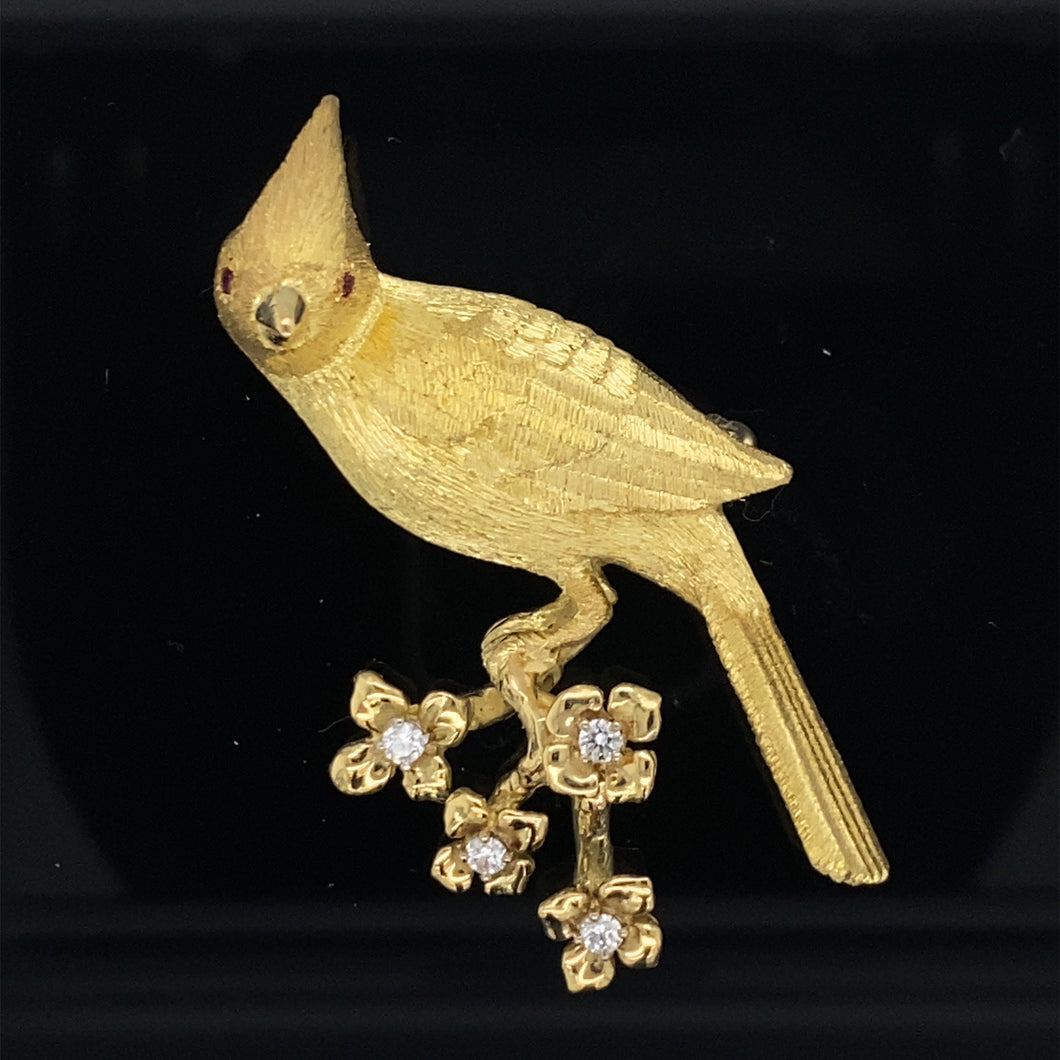 Gold animal pin cardinal bird brooch