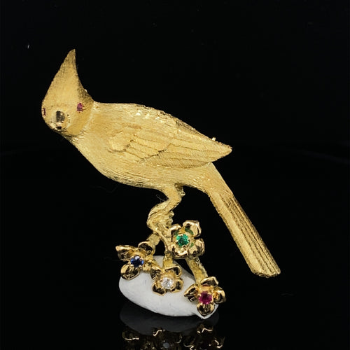 Gold Animal Pin Cardinal bird brooch