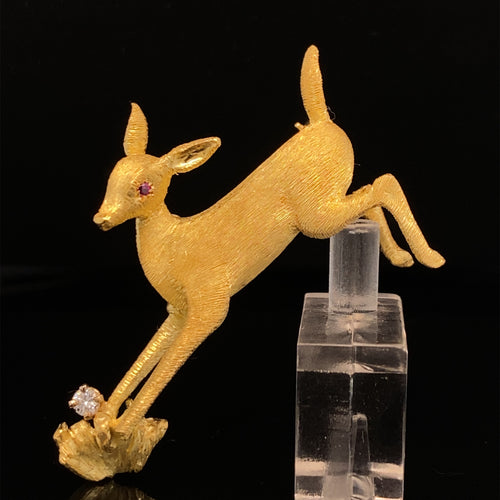 gold animal pin brooch deer doe jewelry