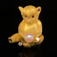 gold animal pin brooch bear pearl