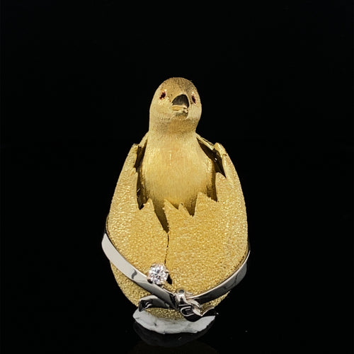 Gold animal pin Brooch chick chicken hatching