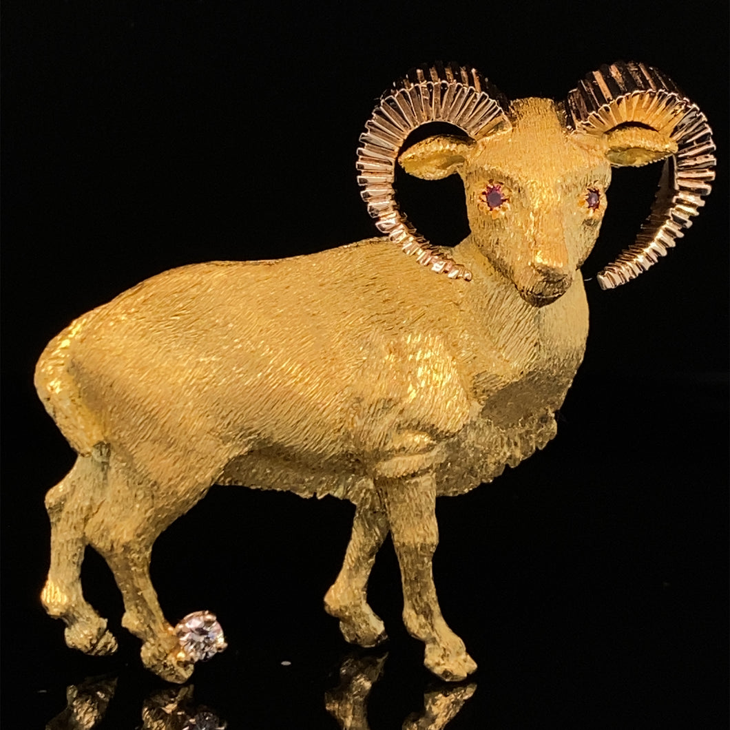 gold animal pin brooch ram jewelry