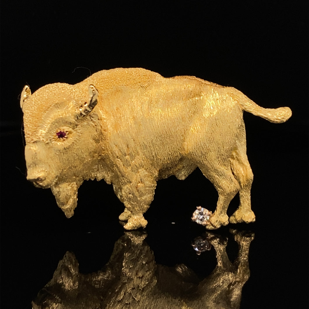 gold animal pin brooch bison jewelry