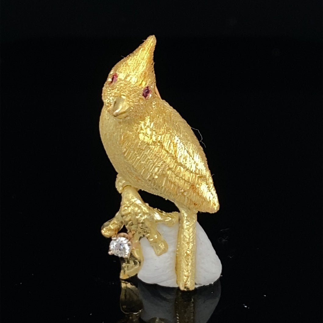 Gold animal pin brooch Cardinal Bird