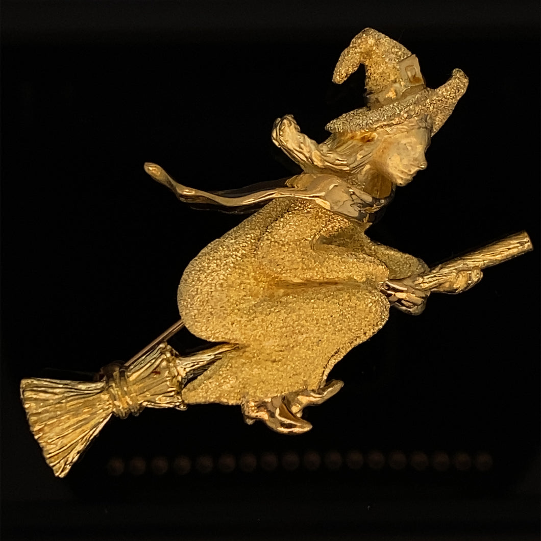 Gold witch pin brooch jewelry