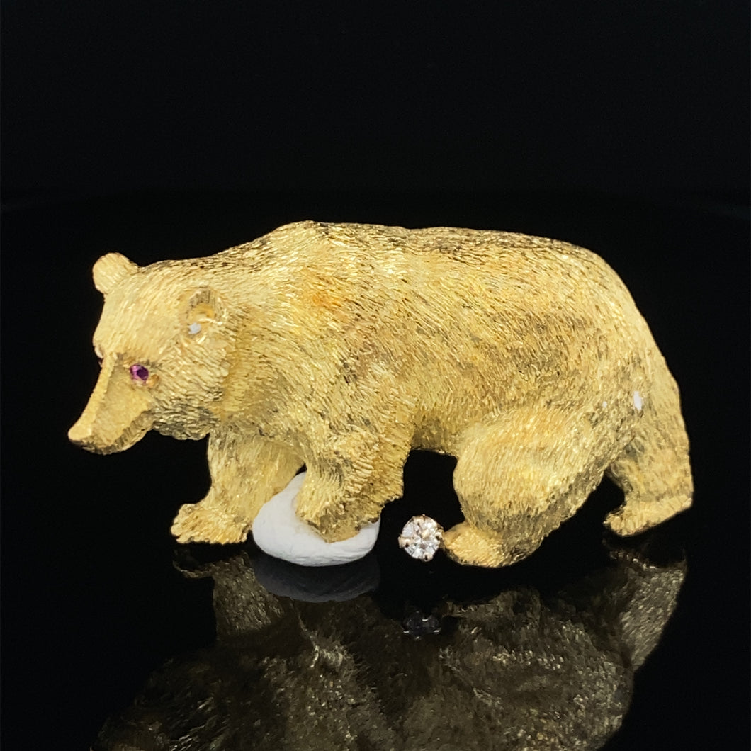 gold animal pin brooch bear