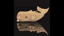 Load and play video in Gallery viewer, gold animal pin brooch jewelry fish whale
