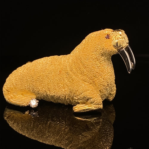 gold animal pin brooch jewelry fish walrus