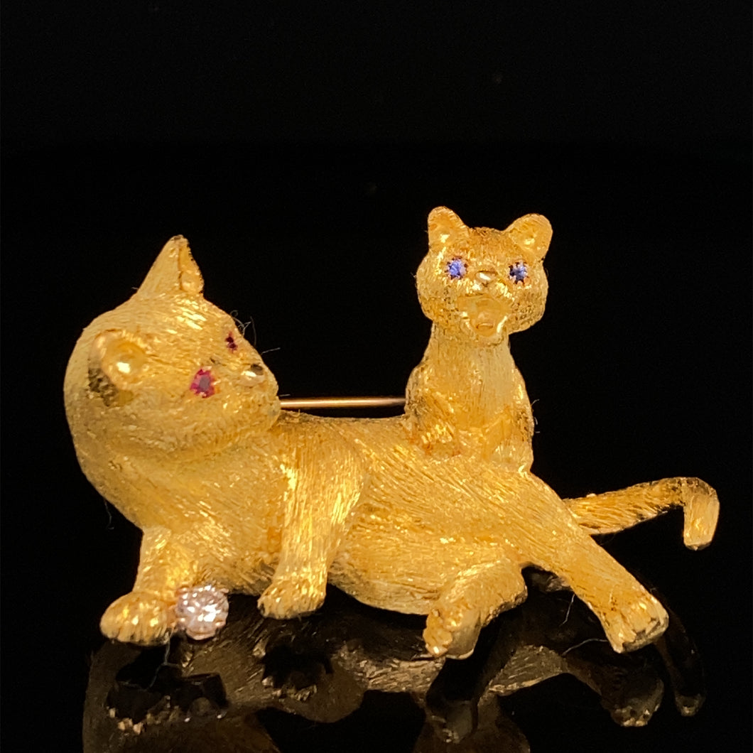 Gold animal pin brooch  cat jewelry