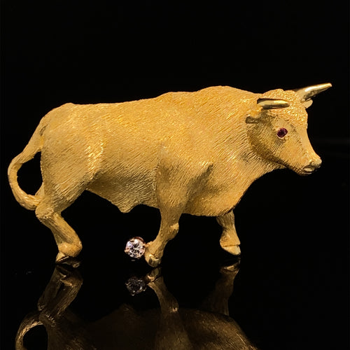 gold animal pin brooch bull jewelry