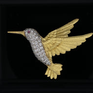 Gold animal pin brooch HummingBird