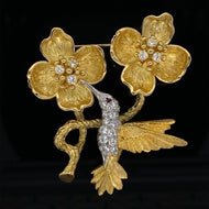 Gold animal pin brooch HummingBird
