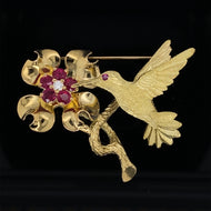 Bird, small Hummingbird with Rubies and Dogwood Flower