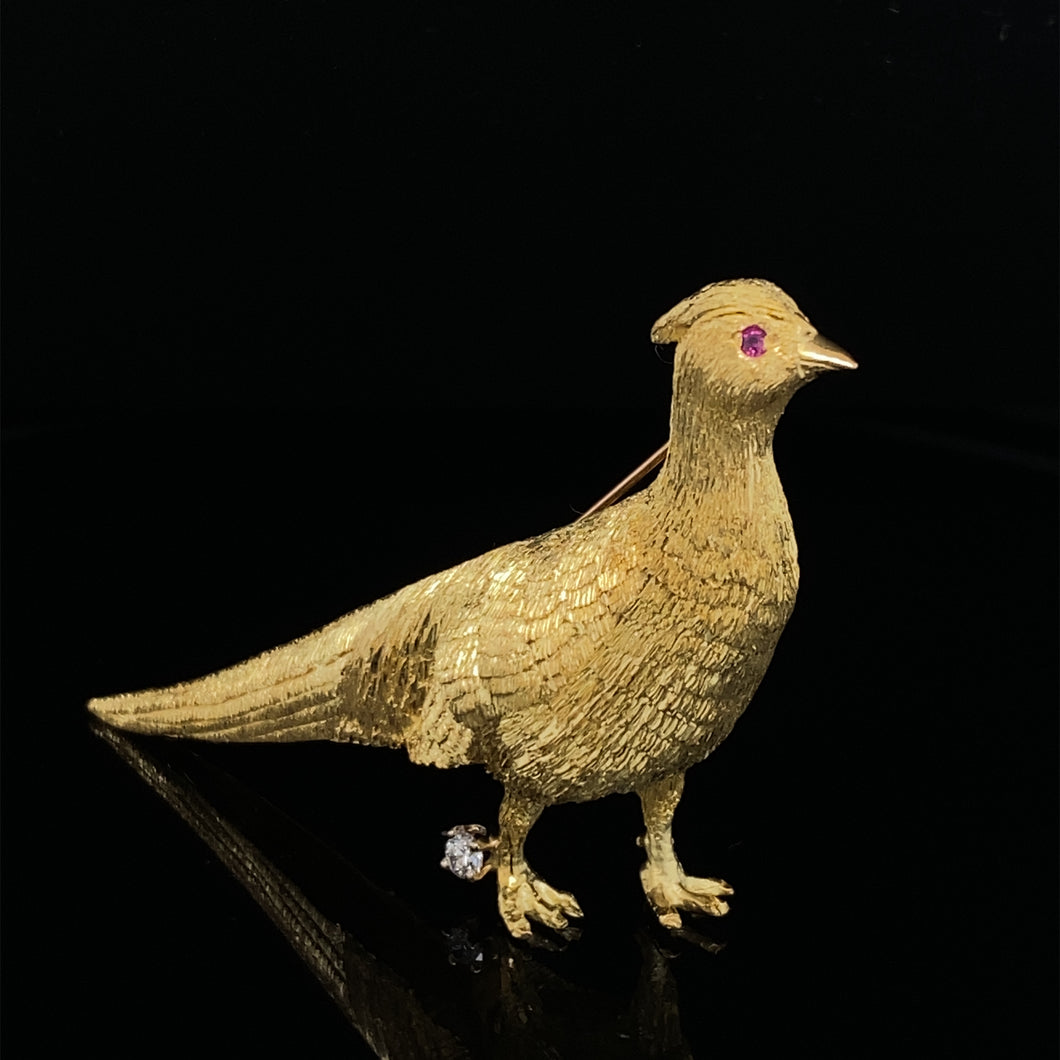 Gold animal pin brooch pheasant