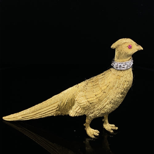 Gold animal pin brooch pheasant