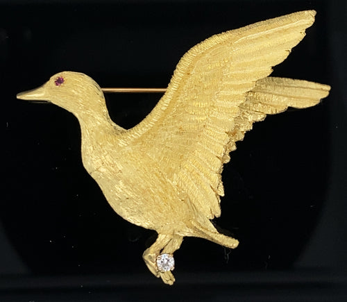 Gold animal pin brooch DUCK Bird