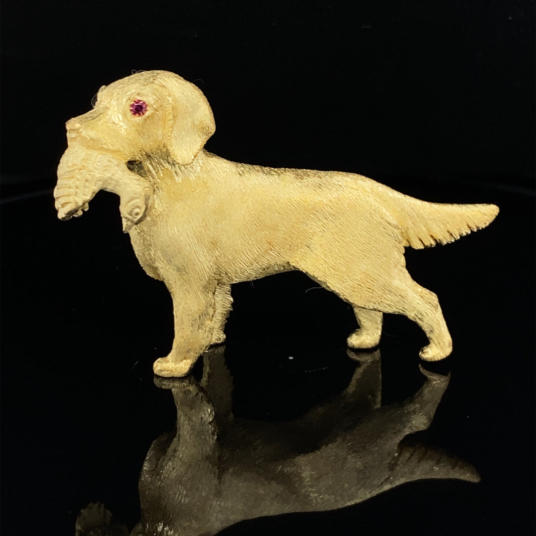 Gold animal pin brooch retriever