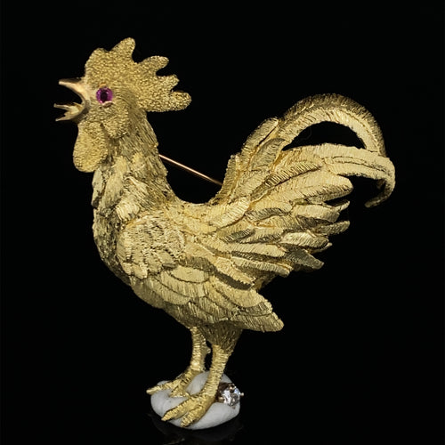Gold animal pin Brooch Rooster