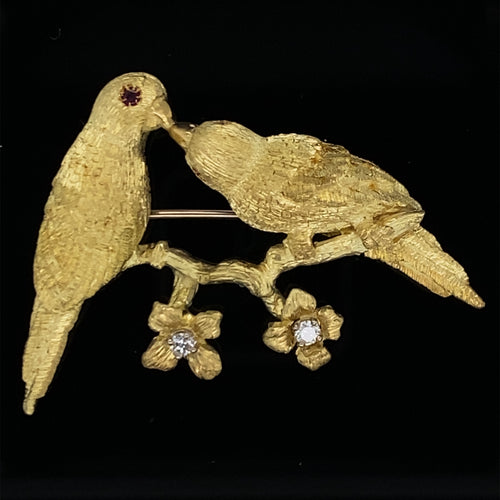 gold animal pin Brooch lovebirds