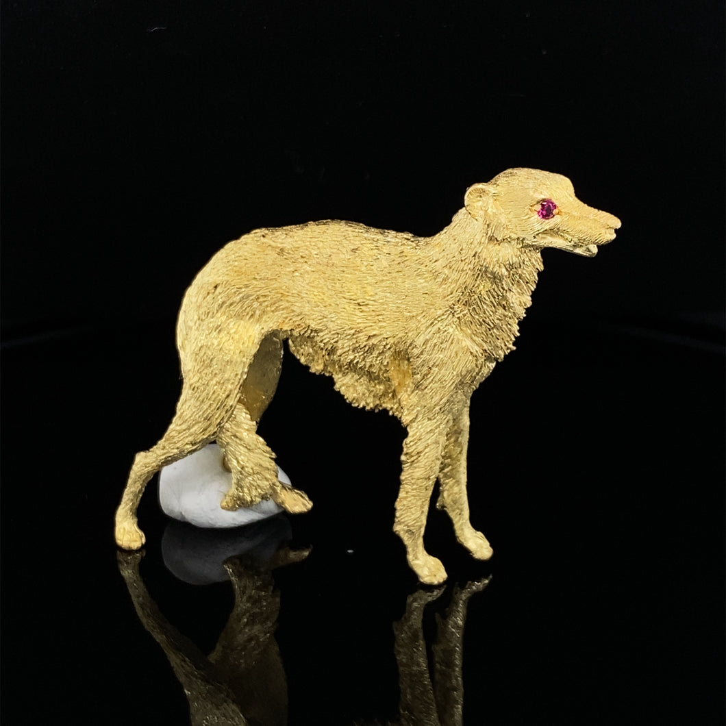 Dog Gold animal pin brooch Borzoi