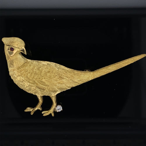 Gold animal pin brooch Pheasant