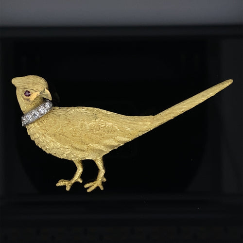 Gold animal pin brooch Pheasant