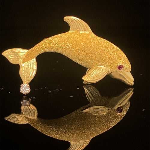 gold fish animal pin brooch jewelry dolphin  Edit alt text
