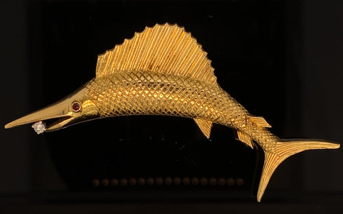 gold animal pin brooch jewelry fish sailfish