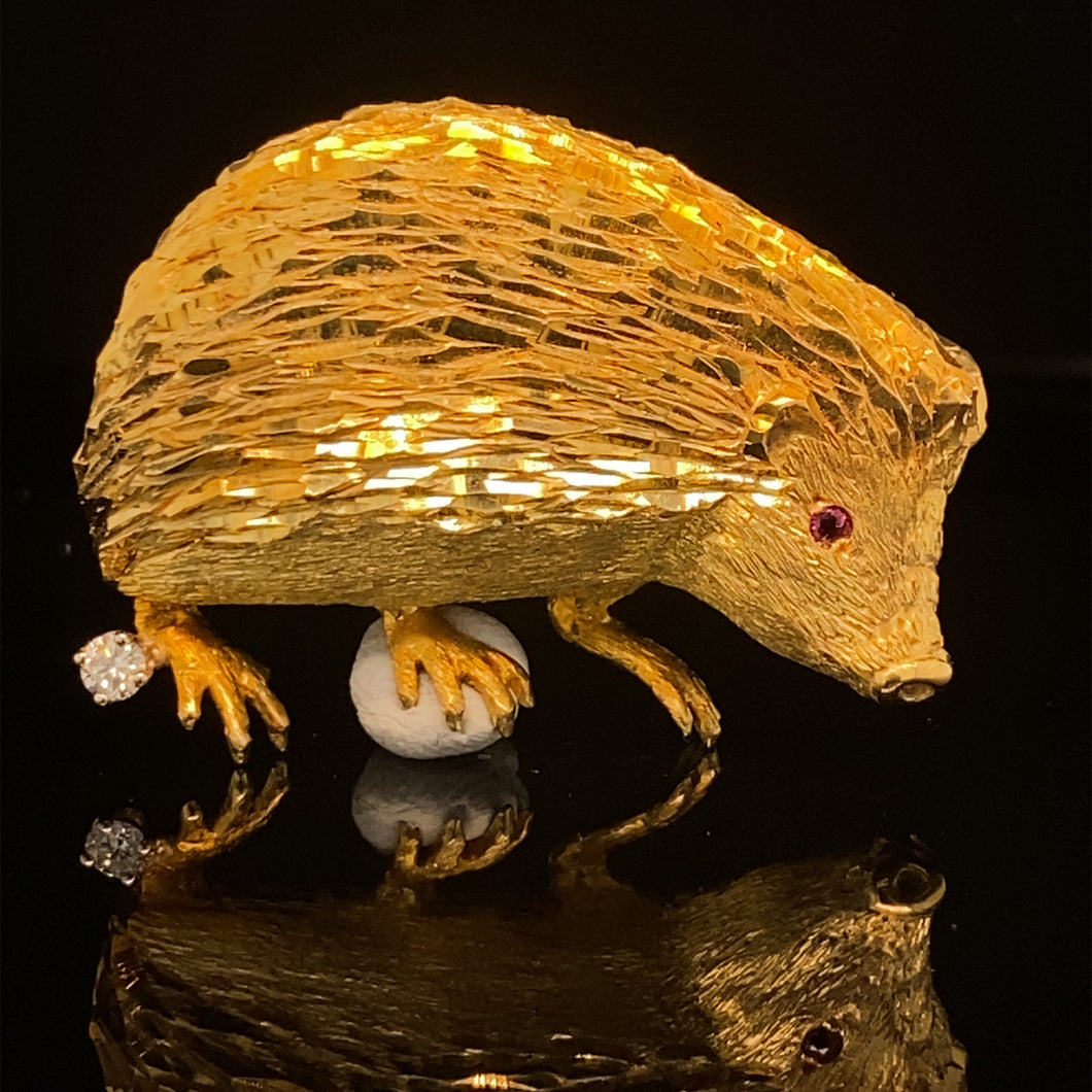 gold animal pin brooch jewelry hedgehog porcupine