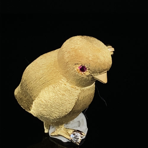 Gold animal pin brooch chicken chickadee