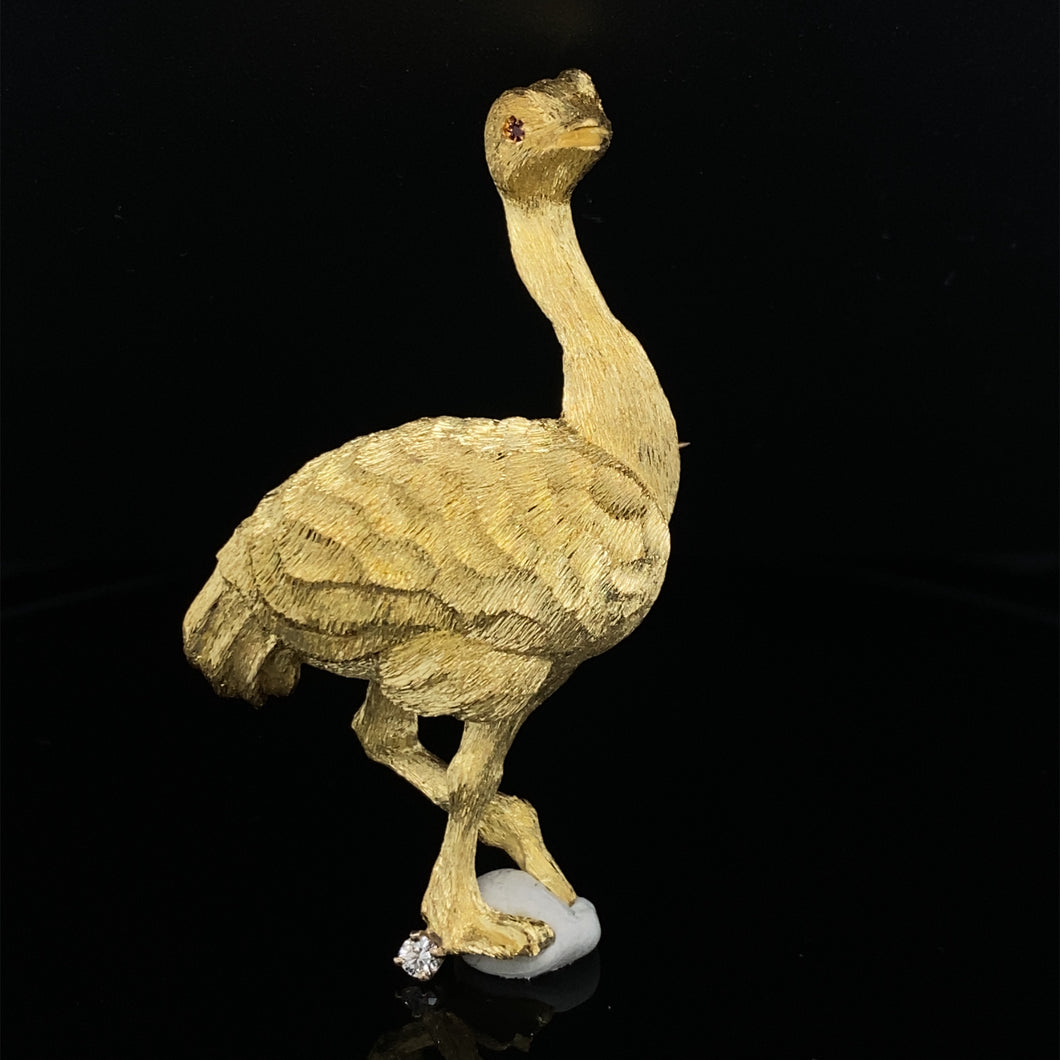 Gold animal pin brooch ostrich