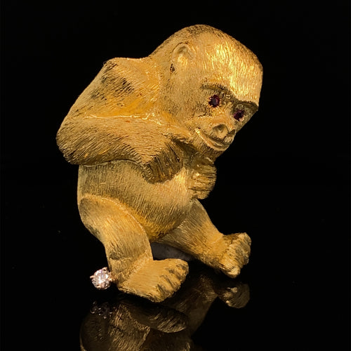 gold animal pin brooch jewelry monkey Gorilla