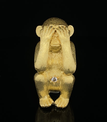 Gold animal pin brooch monkey see no evil