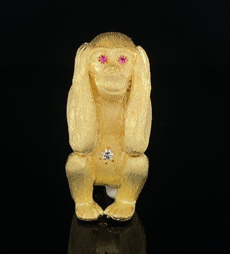 Gold animal pin brooch monkey hear no evil