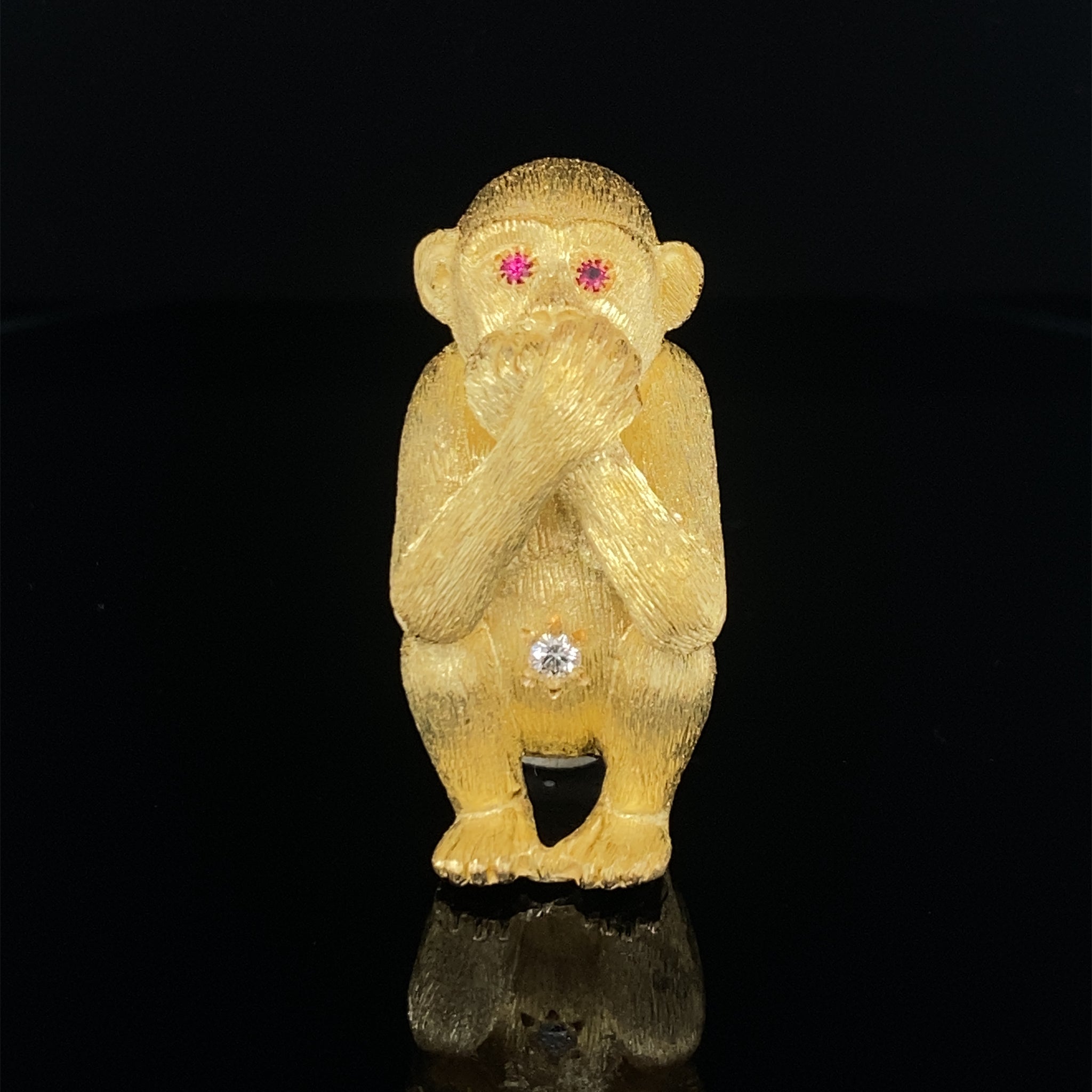 Monkeys, Monkey Speak No Evil – 18K Gold Animal Pins/Brooches