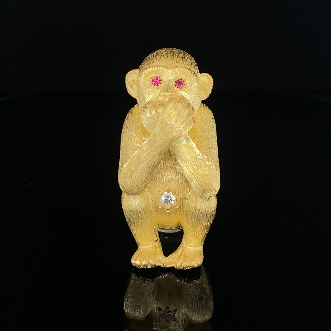 Gold animal pin brooch monkey speak no evil