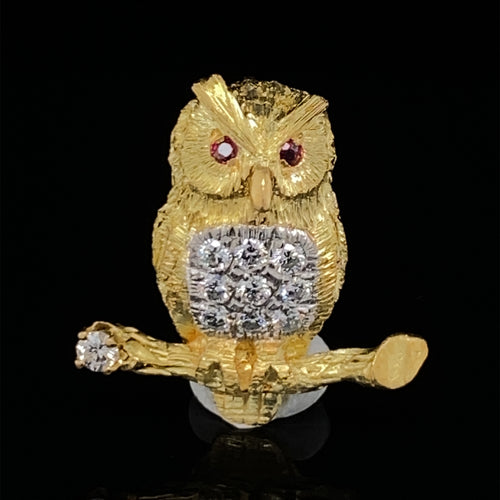 Gold animal pin brooch owl