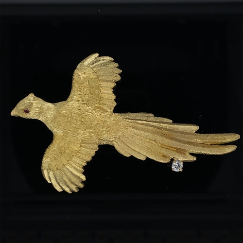 Gold animal pin brooch Pheasant