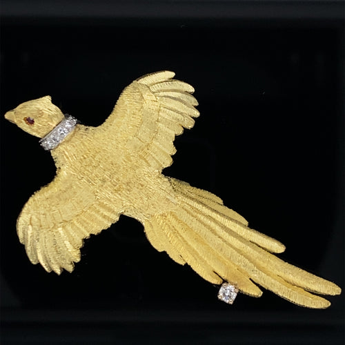 Gold animal pin brooch Pheasant