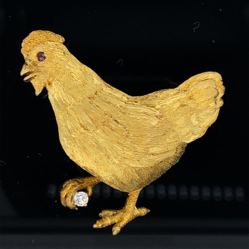  animal Chicken hen gold pin brooch