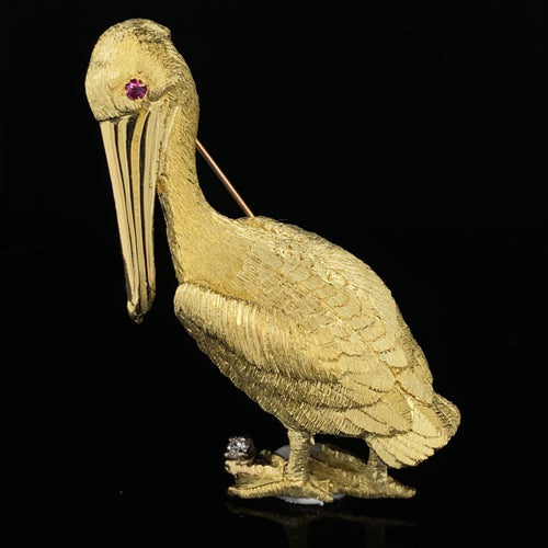 Gold animal pin brooch pelican