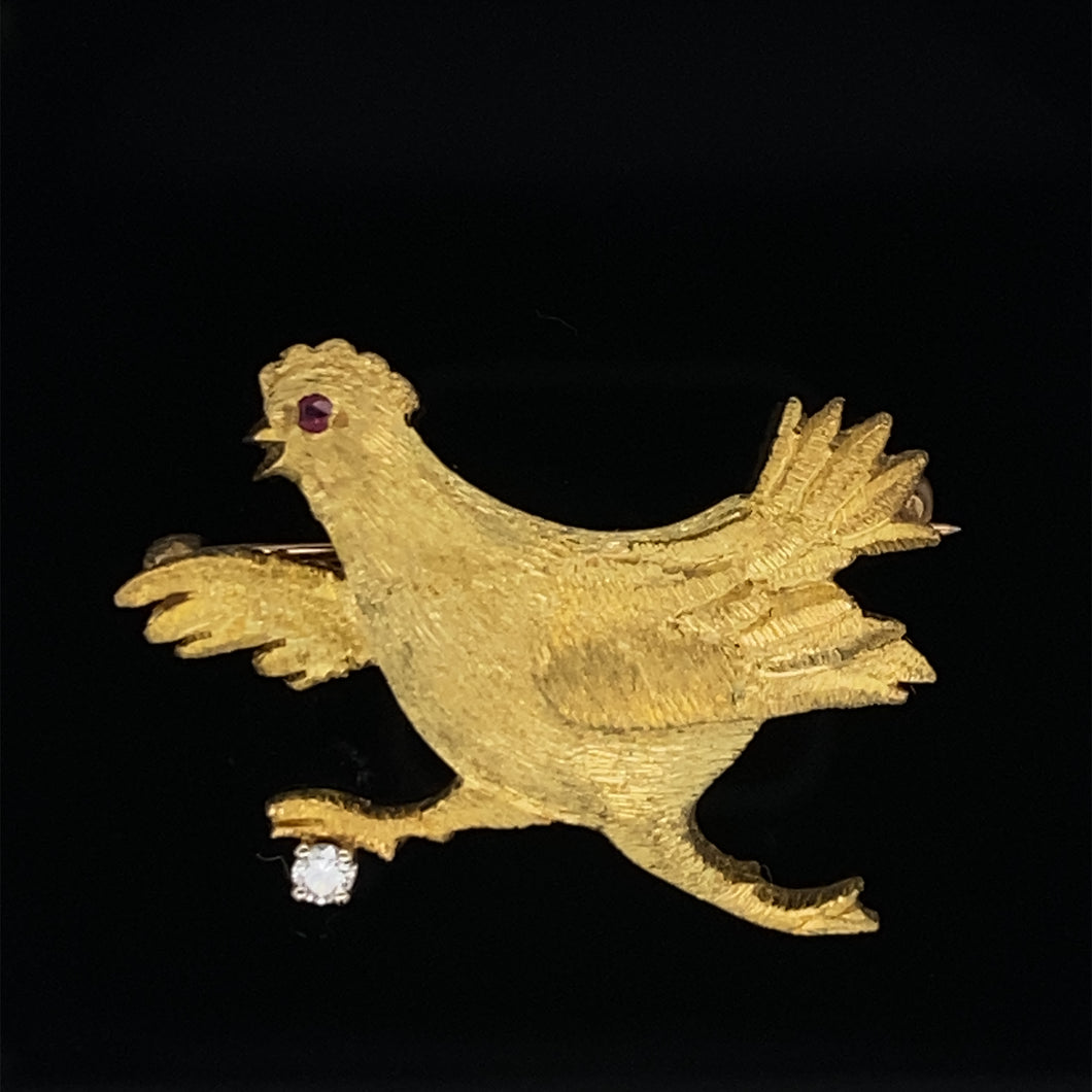 Animal Pin brooch running chicken gold