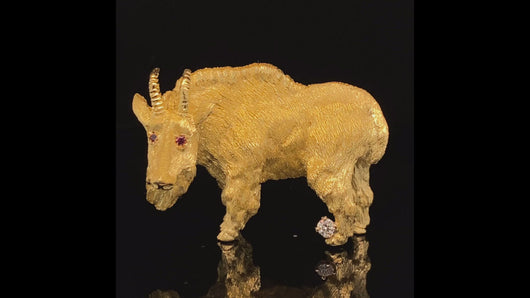 gold animal pin brooch Rocky Mountain goat jewelry