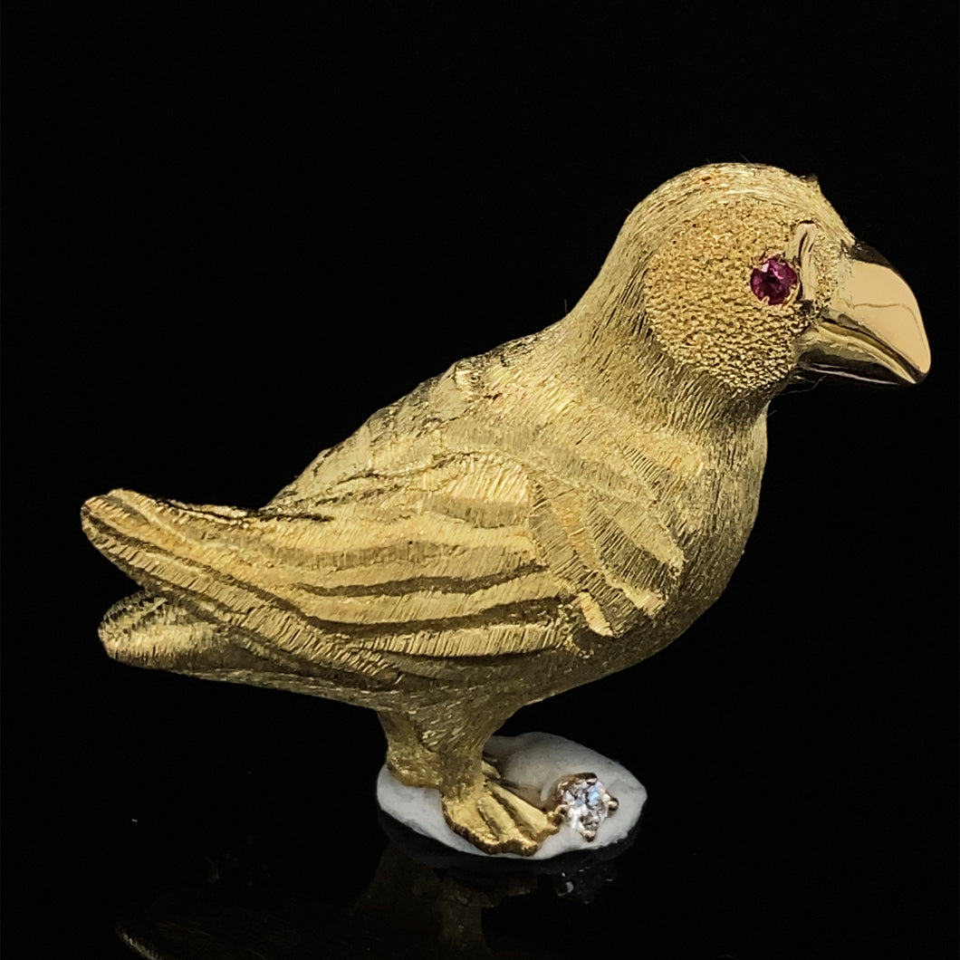 Gold animal pin brooch puffin